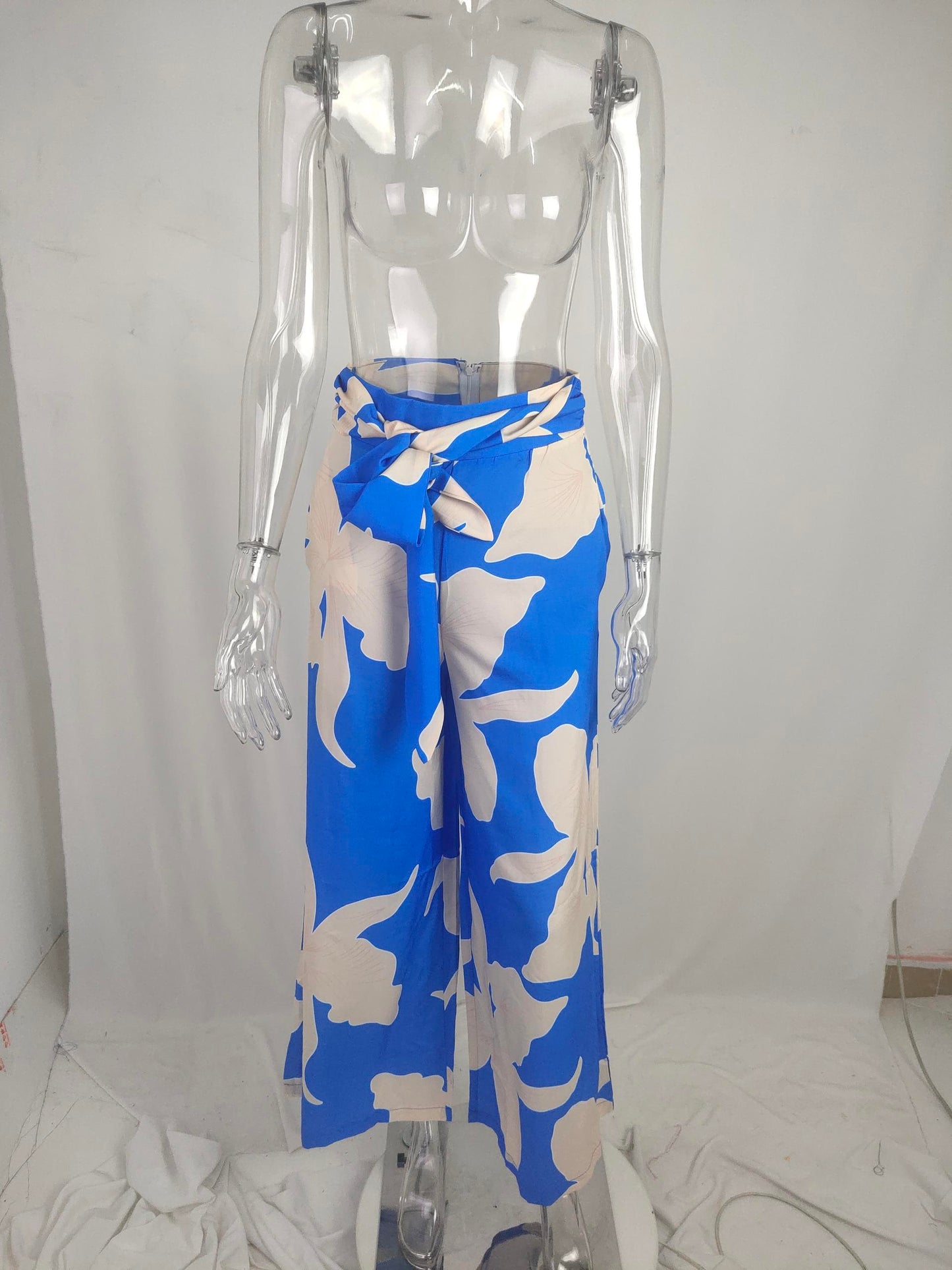 Women Clothing Autumn Winter V neck Lantern Sleeve Short Top High Waist Wide Leg Pants Casual Set