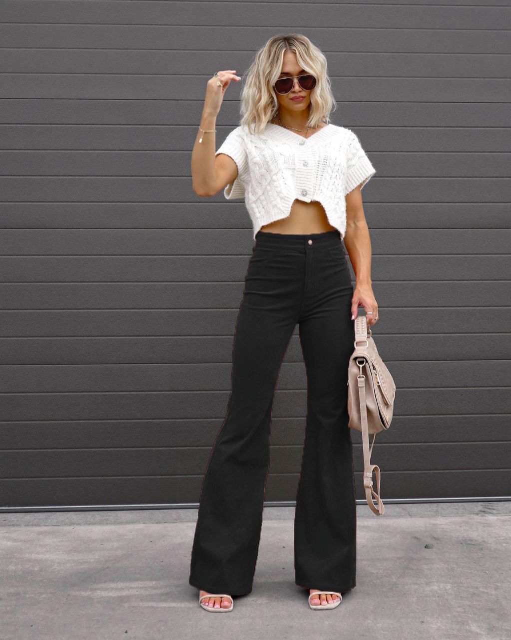 Autumn Solid Color Corduroy Elegant Women Trousers Bootcut Trousers High Waist Casual Pants
