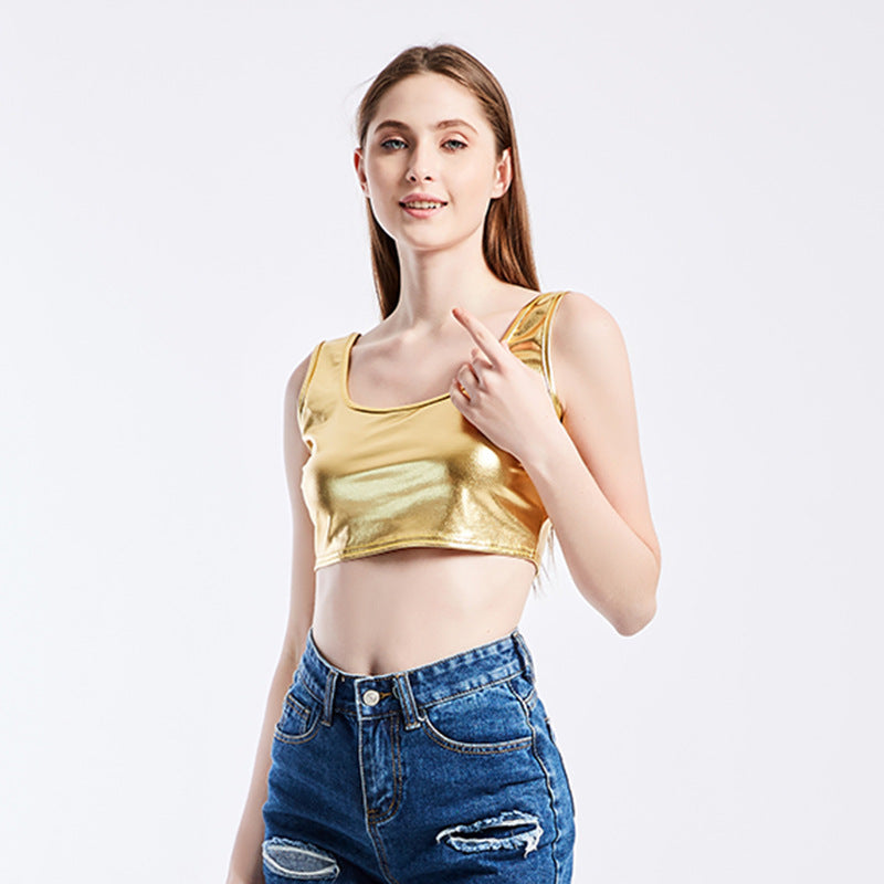 Summer Sexy Slim Sports I-Shaped Vest Bright Leather Performance Wear Stage Women Clothing