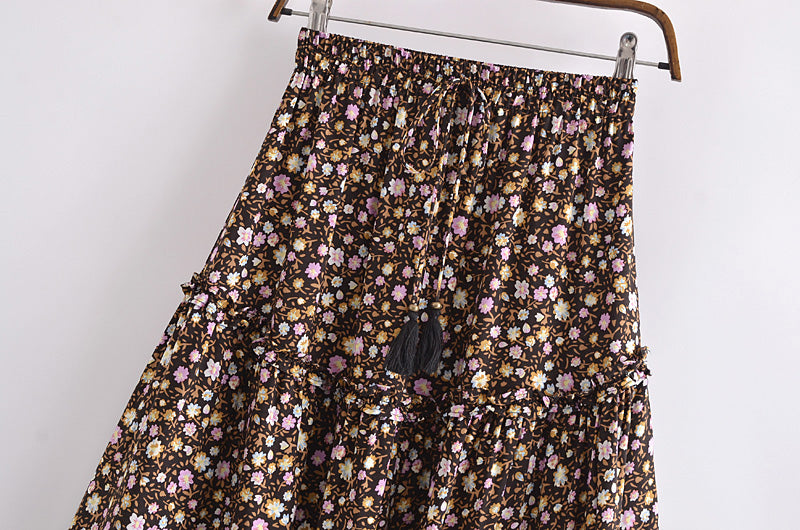 Skirt Summer High Waist One Piece Dotted Printed Fringed Skirt