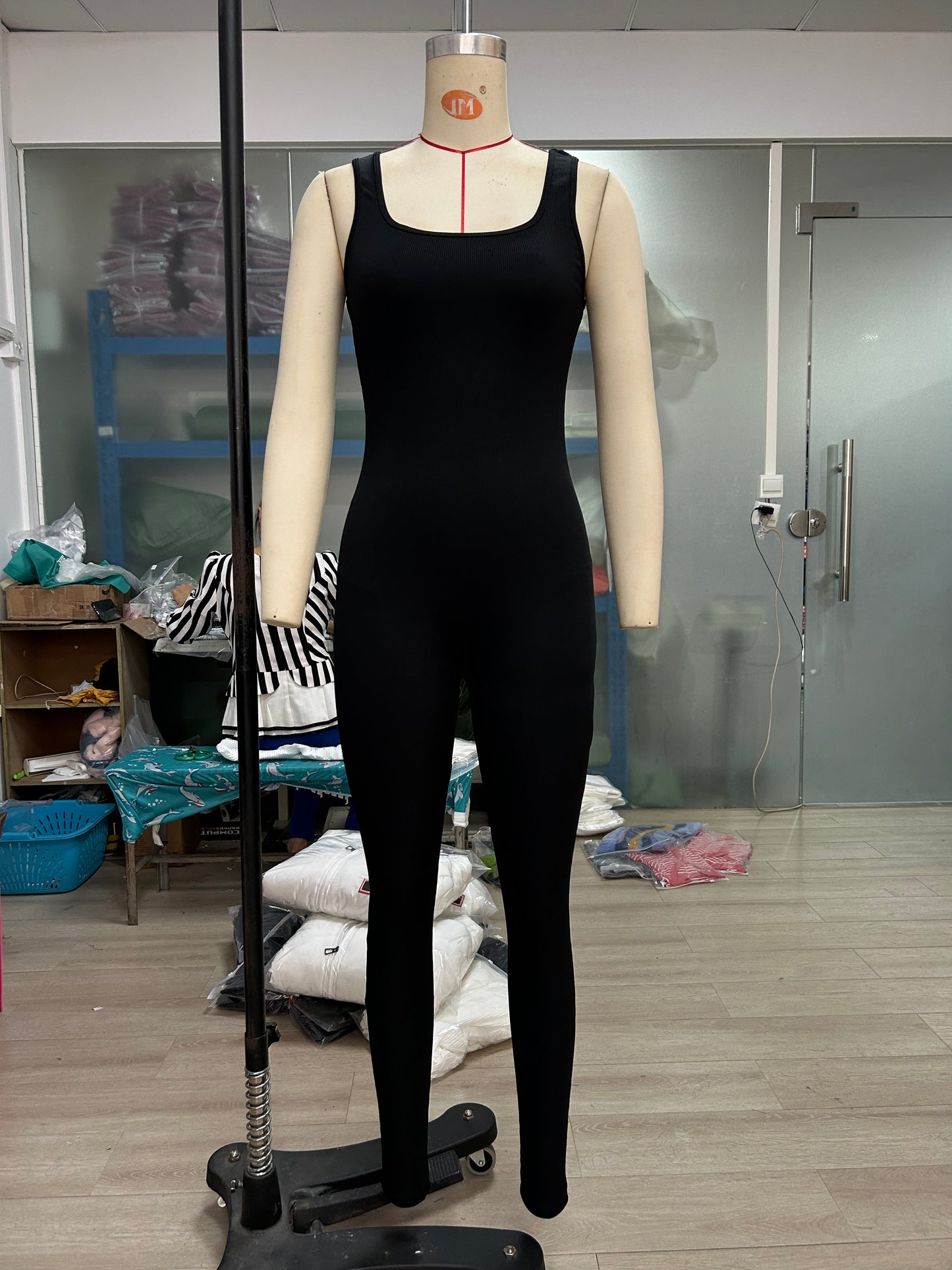 Women Clothing Sleeveless Vest Jumpsuit Thread Square Collar Hip Raise Slim Fit Sexy Jumpsuit