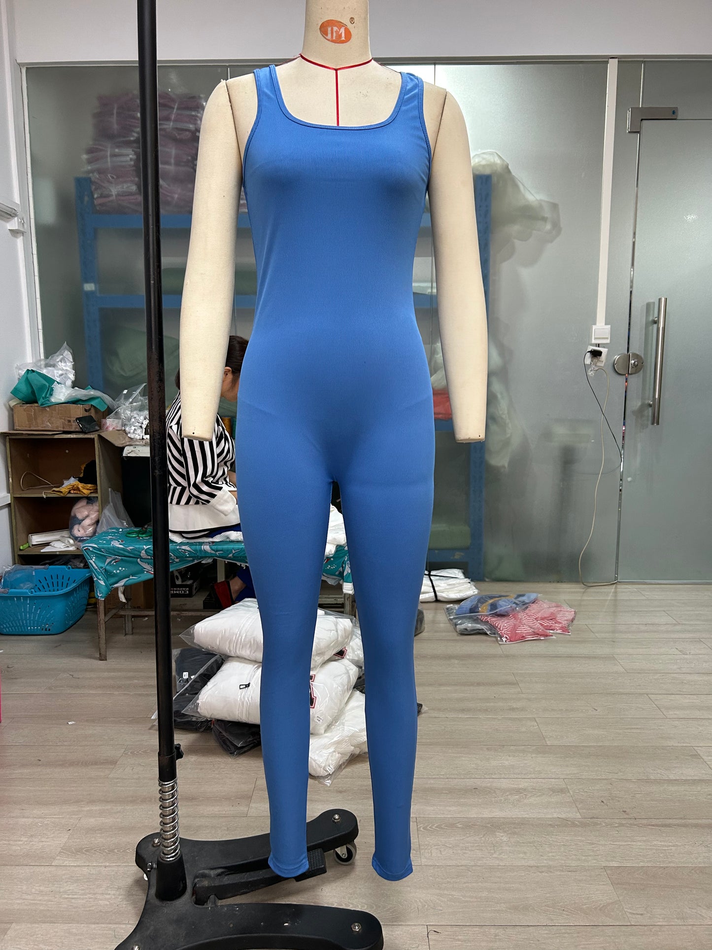 Women Clothing Sleeveless Vest Jumpsuit Thread Square Collar Hip Raise Slim Fit Sexy Jumpsuit