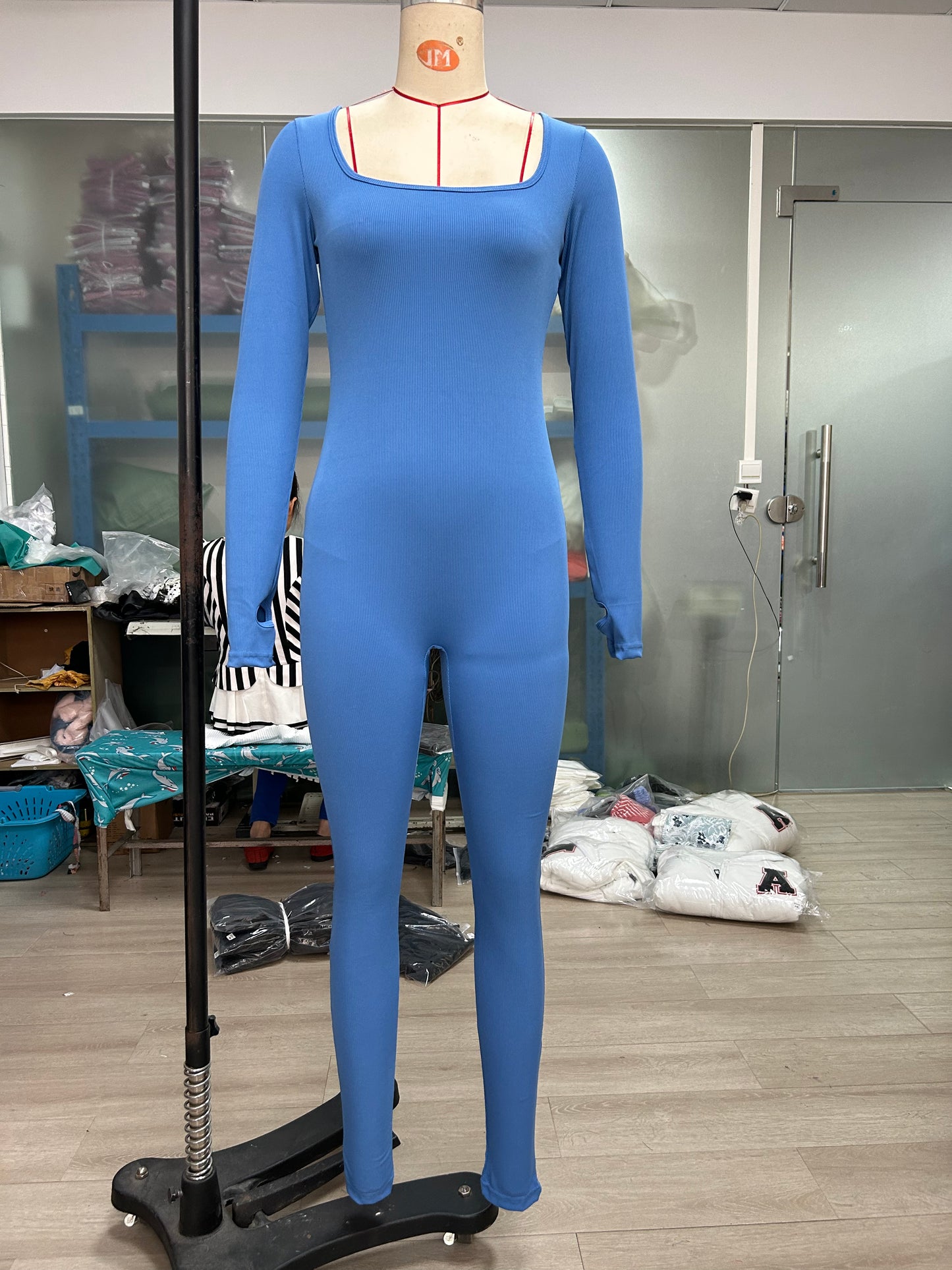 Women Clothing Jumpsuit Autumn Winter Thread Square Collar Hip Raise Slim Fit Sexy Jumpsuit