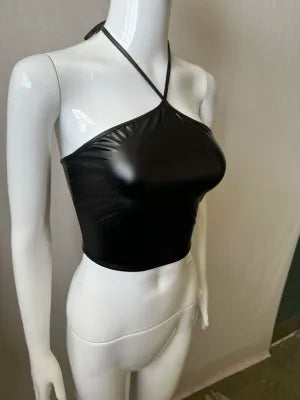 Autumn Faux Leather Tight Elastic Strap Tube Top Wrapped Chest Leather Top