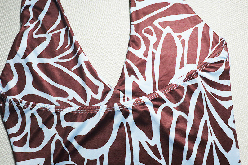Women Clothing Comfortable Elegant Backless Abstract Printing Suspender Sleeveless U Neck Dress