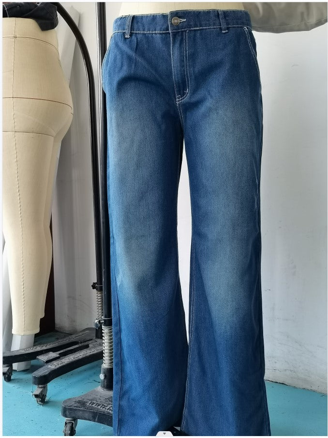 Retro Casual Straight Wide Leg Women Jeans