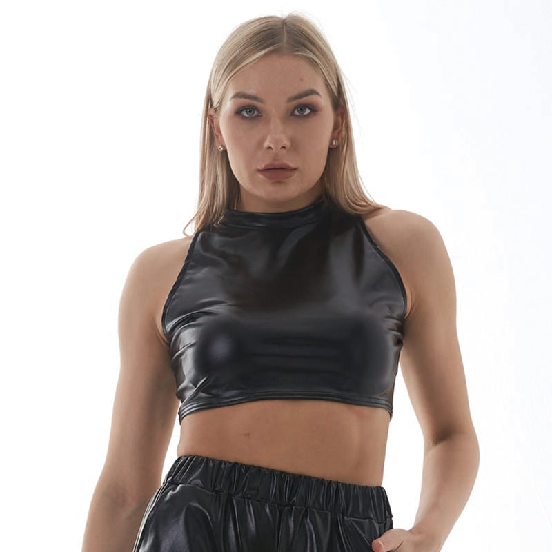 Small Turtleneck Sleeveless Vest Metallic Slim Fit Costumes Women Clothing