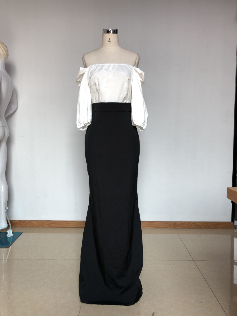 Autumn Women Clothing Off Shoulder Puff Sleeve Dress Sheath Evening Dress