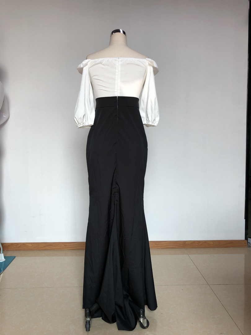 Autumn Women Clothing Off Shoulder Puff Sleeve Dress Sheath Evening Dress
