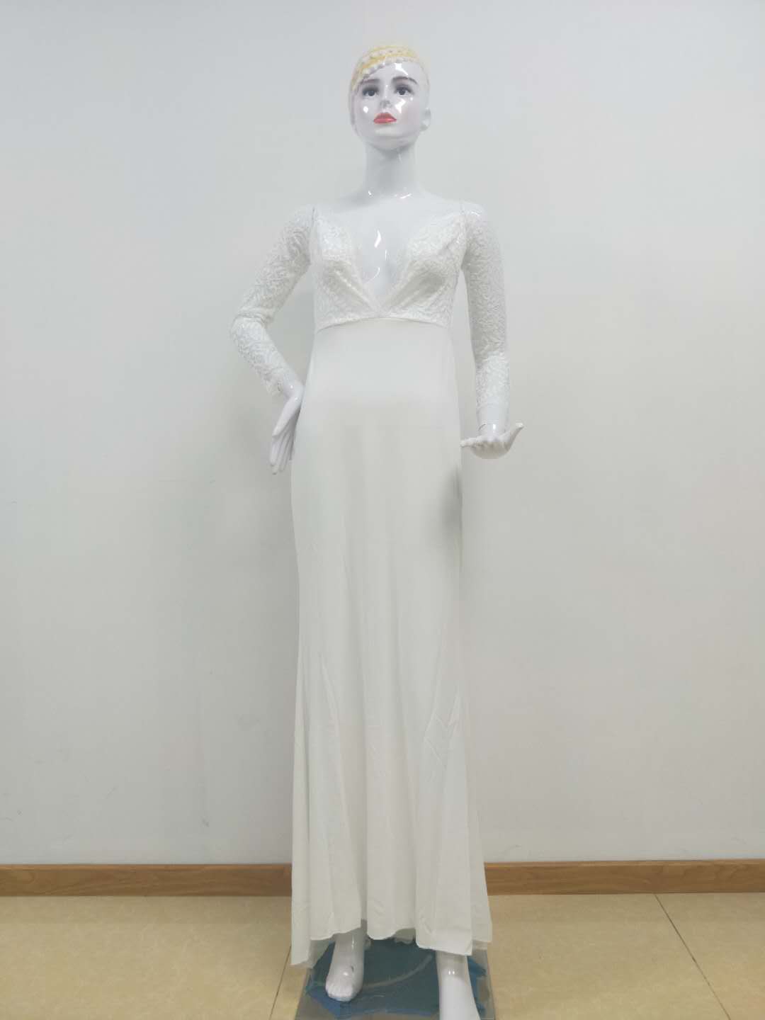 Autumn Women Clothing Off Shoulder Lace Long Sleeve Dress Mop Wedding Dress