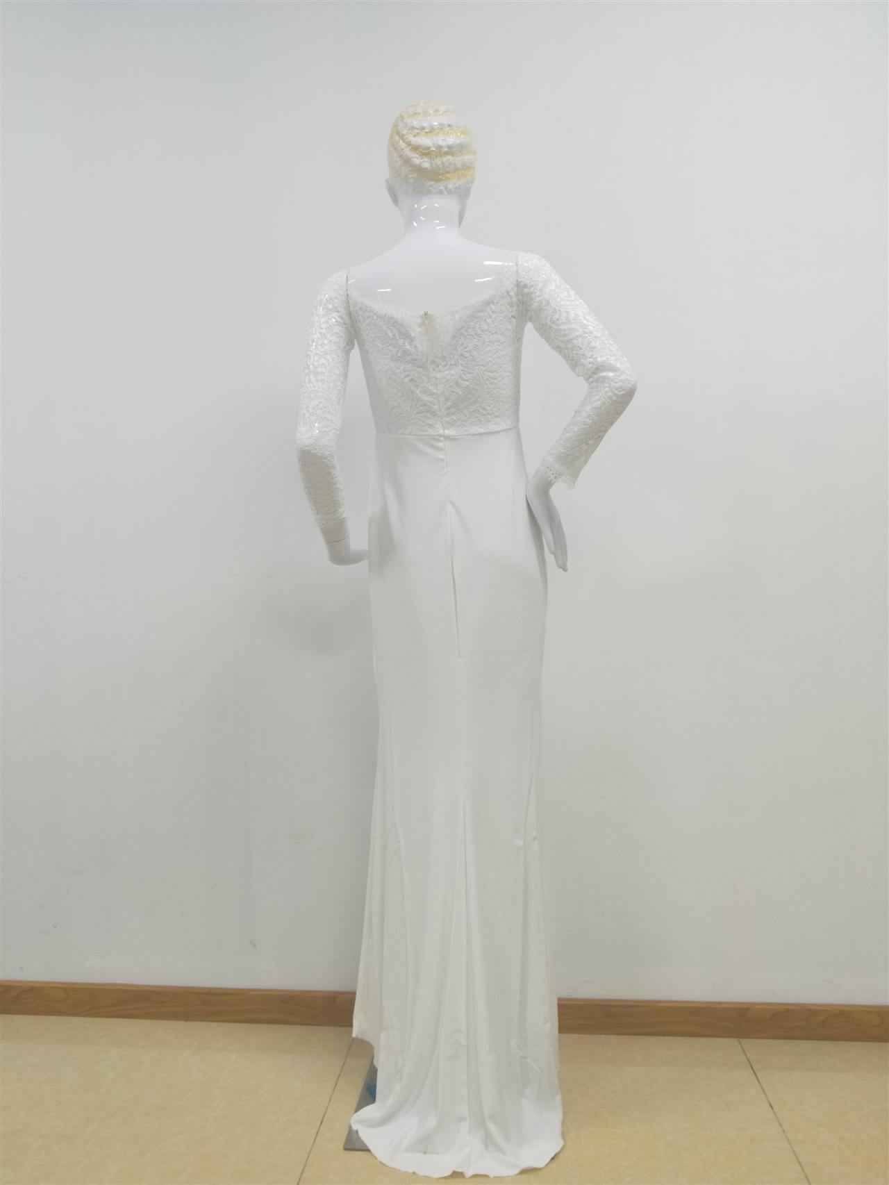 Autumn Women Clothing Off Shoulder Lace Long Sleeve Dress Mop Wedding Dress