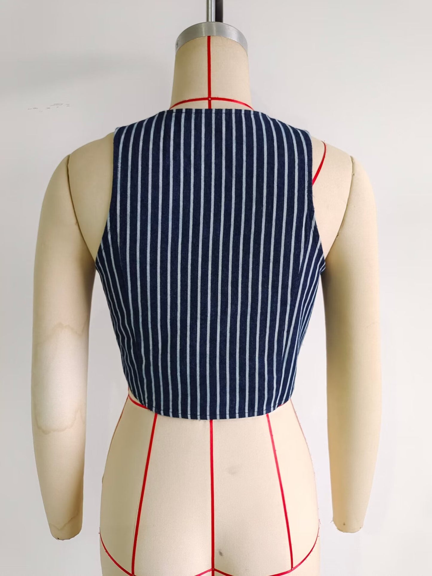 Women Summer Cinched Sleeveless Short Vest Women Striped Cardigan