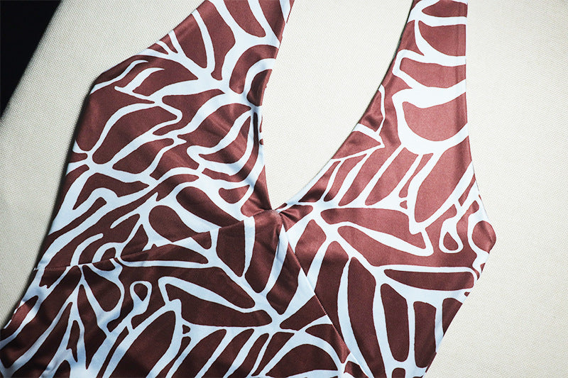 Women Clothing Comfortable Elegant Backless Abstract Printing Suspender Sleeveless U Neck Dress