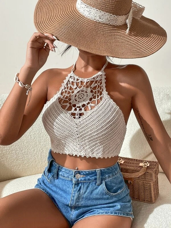 Crocheted Cutout Strap Rear Top Crochet hook