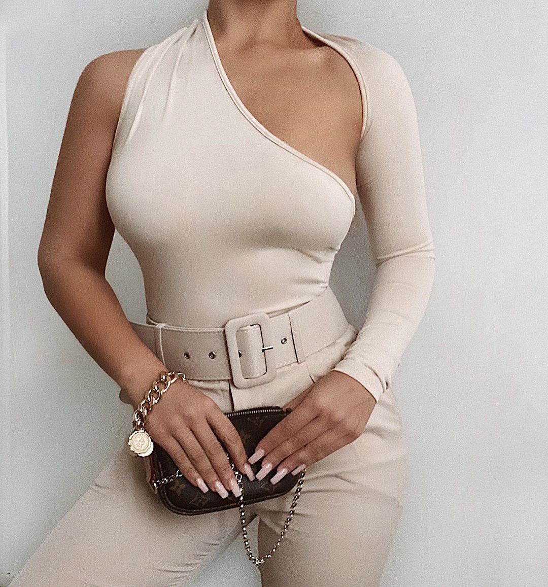 Sexy One-Shoulder Tight Bodysuit Spring Summer Street Office Milk Silk Bottoming Shirt