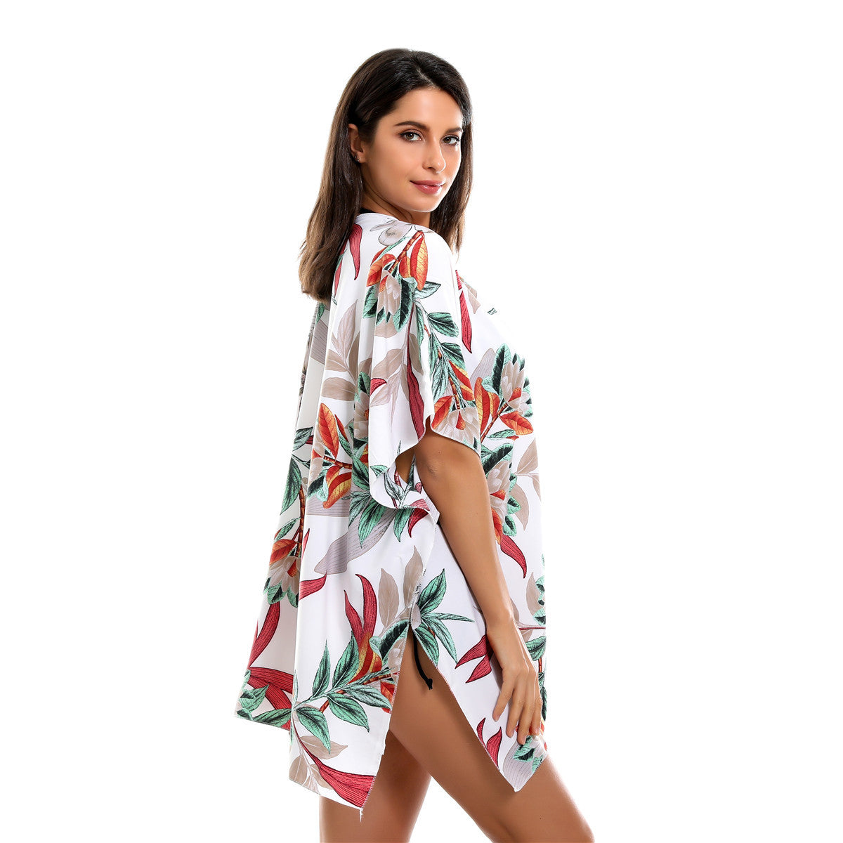 Spring Summer Vacation Travel Wild Chiffon Plant Floral Pattern Beach Sun Protection Blouse