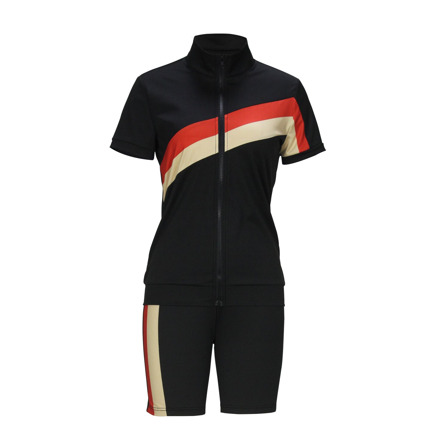 Spring Summer Elegant Women Clothing Zipped Stand Collar Office Printing Sports Suit