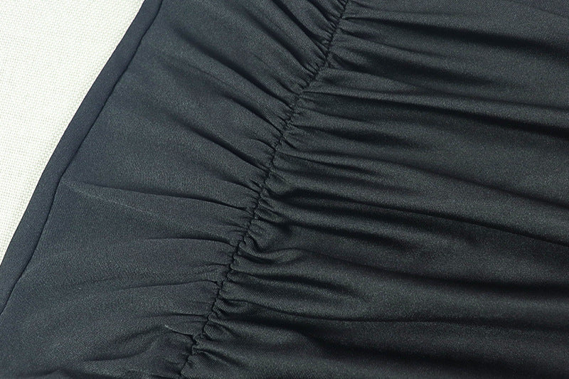 Elegant Women Clothing Split Solid Color Asymmetric Oblique Shoulder Halter Tube Top Dinner Skirt Set