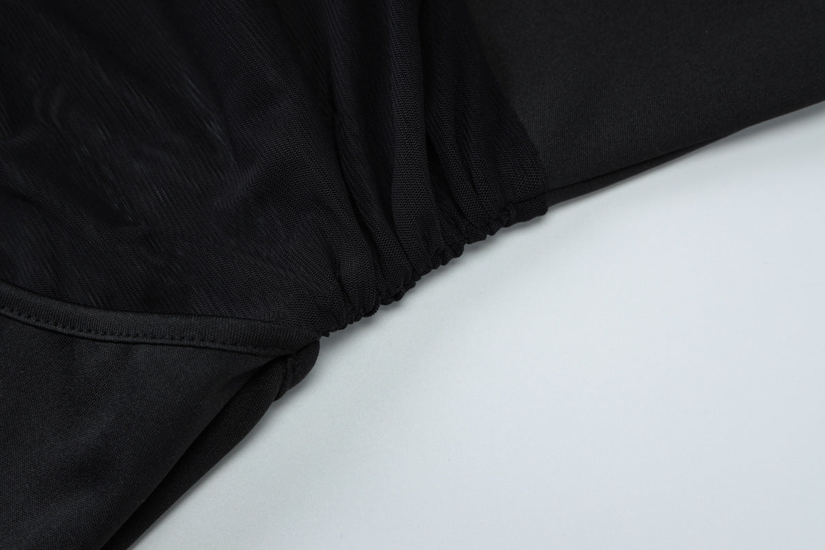 Women Clothing Winter Sexy Patchwork Slit Mesh See through Sling Dress