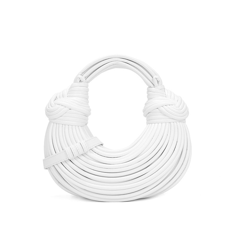 Hand Woven Faux Leather Portable Crescent Women Bag Knotted Noodles Bag Hand Carrying Cloud Underarm Bag