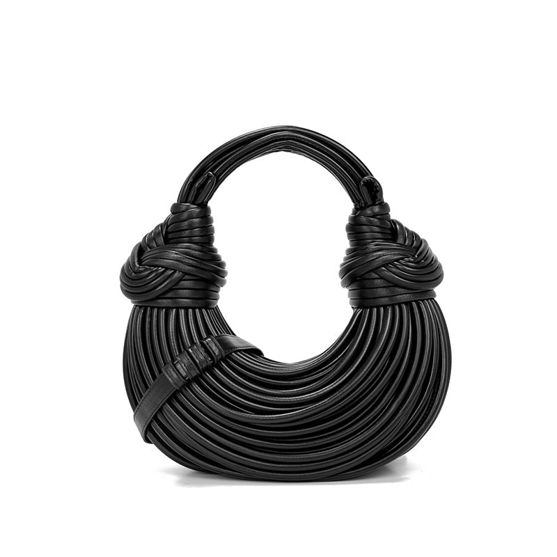 Hand Woven Faux Leather Portable Crescent Women Bag Knotted Noodles Bag Hand Carrying Cloud Underarm Bag