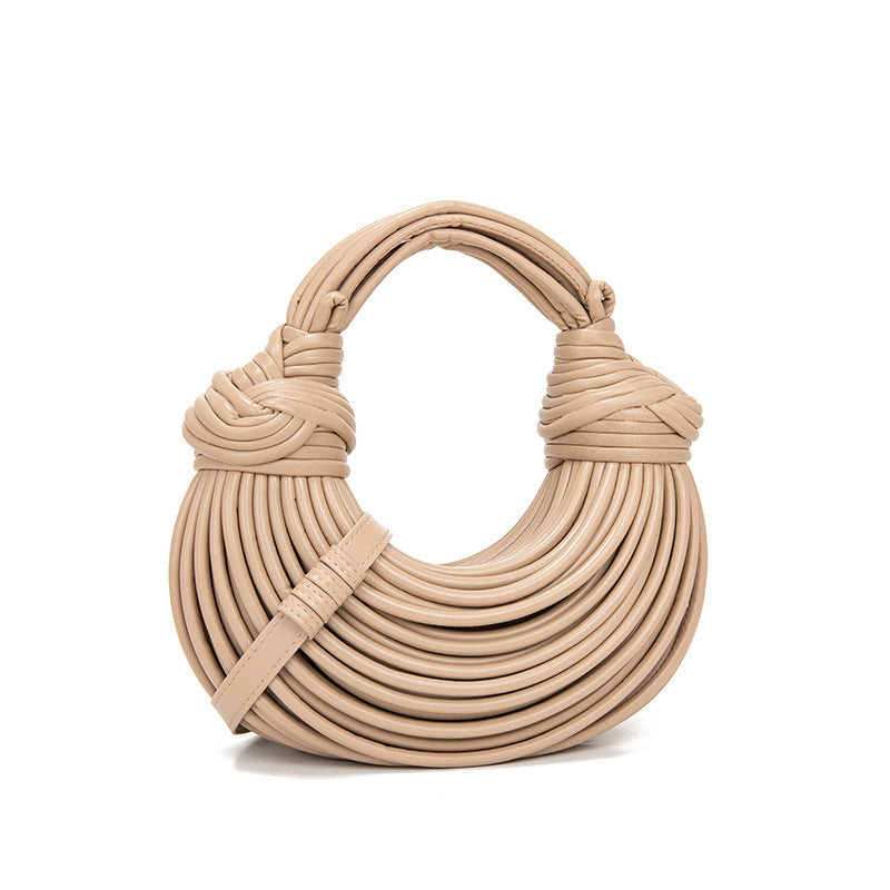 Hand Woven Faux Leather Portable Crescent Women Bag Knotted Noodles Bag Hand Carrying Cloud Underarm Bag