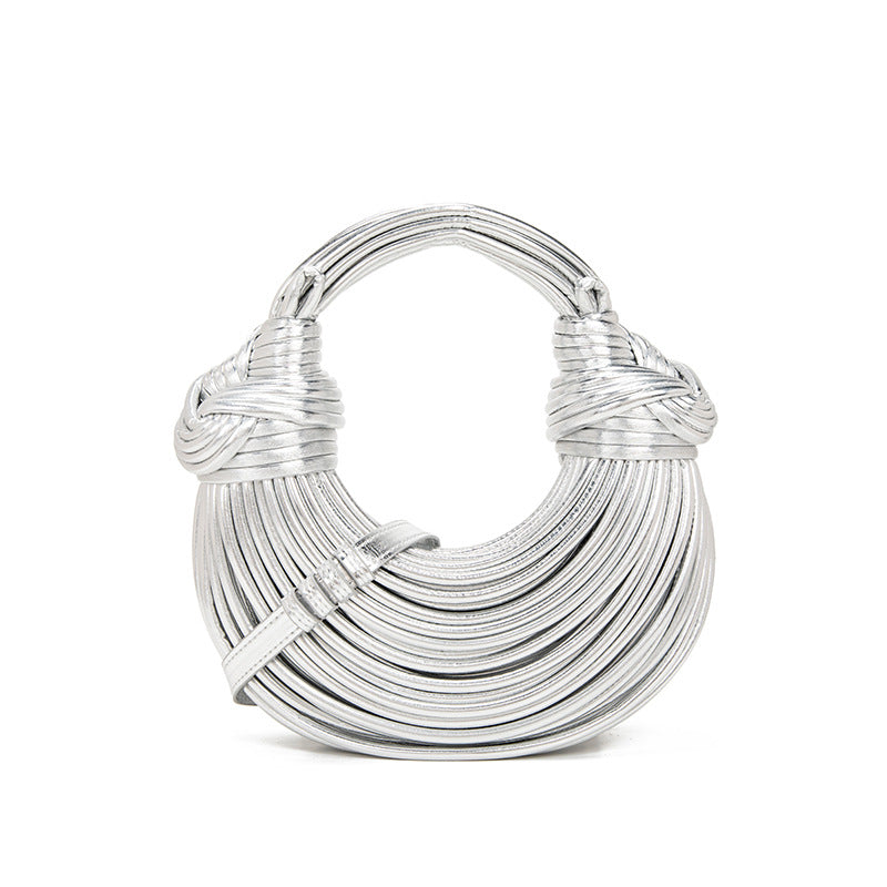 Hand Woven Faux Leather Portable Crescent Women Bag Knotted Noodles Bag Hand Carrying Cloud Underarm Bag