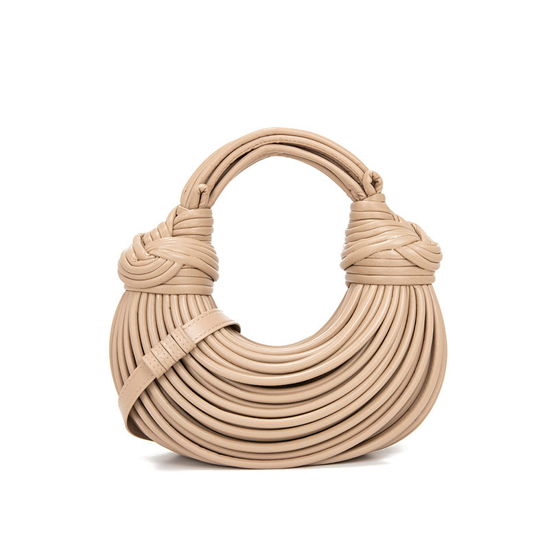 Hand Woven Faux Leather Portable Crescent Women Bag Knotted Noodles Bag Hand Carrying Cloud Underarm Bag