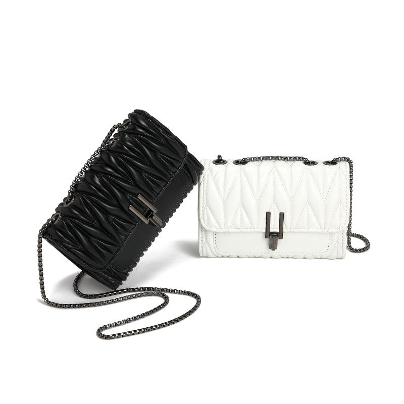 High Grade Pleated Chain Bag Summer Wild Chic Lock Shoulder Bag Rhombus Lock Messenger Bag