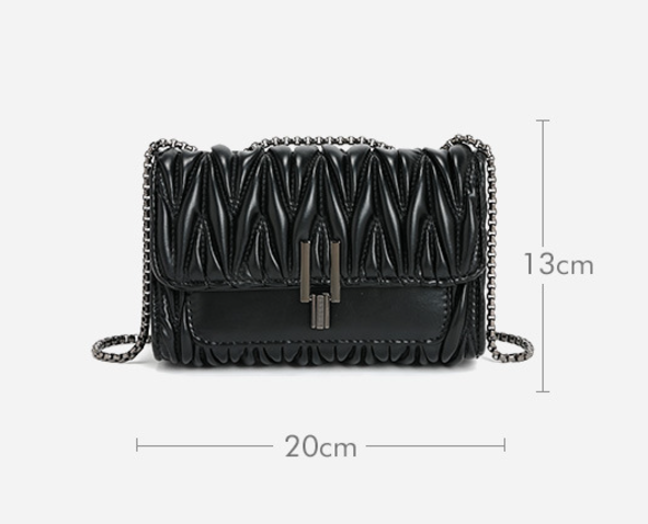 High Grade Pleated Chain Bag Summer Wild Chic Lock Shoulder Bag Rhombus Lock Messenger Bag