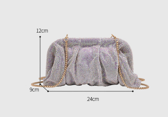 High Grade Diamond Studded by Hand Clutch Pleated Chain Rhinestone Cloud Clip Dinner Bag One Shoulder Crossbody Bag