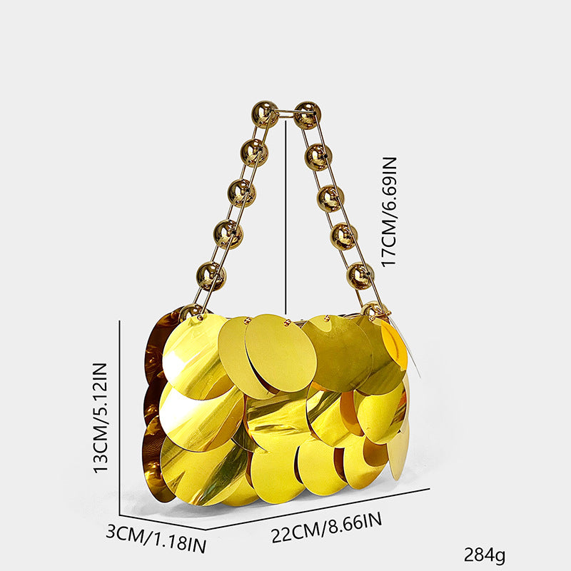 Casual Stringed Pearls Wafer Bag Platinum Sequined Handmade Beaded Handbag Women