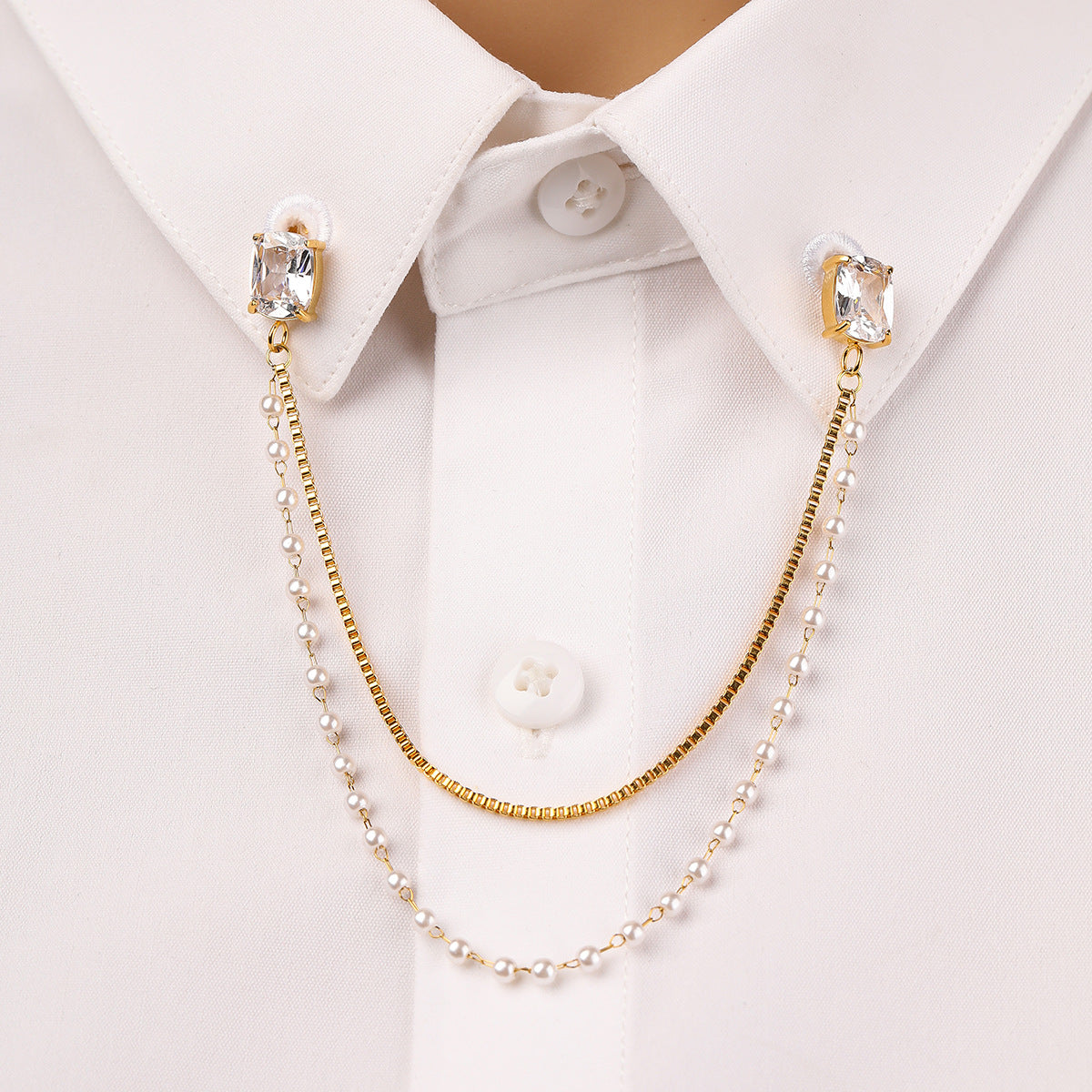Arrival Square Zircon Stainless Steel Collar Pin High Grade Shirt Neckline Decorative Jewelry