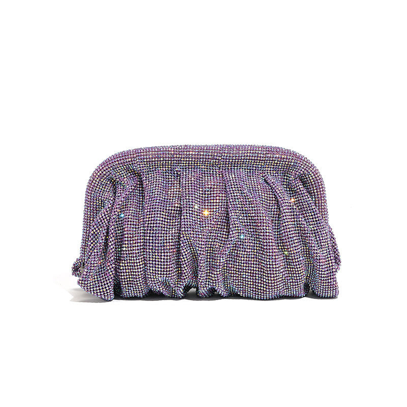 Rhinestone Cloud Bag Pleated Women Bag Texture High End Cosmetic Bag Niche Messenger Bag