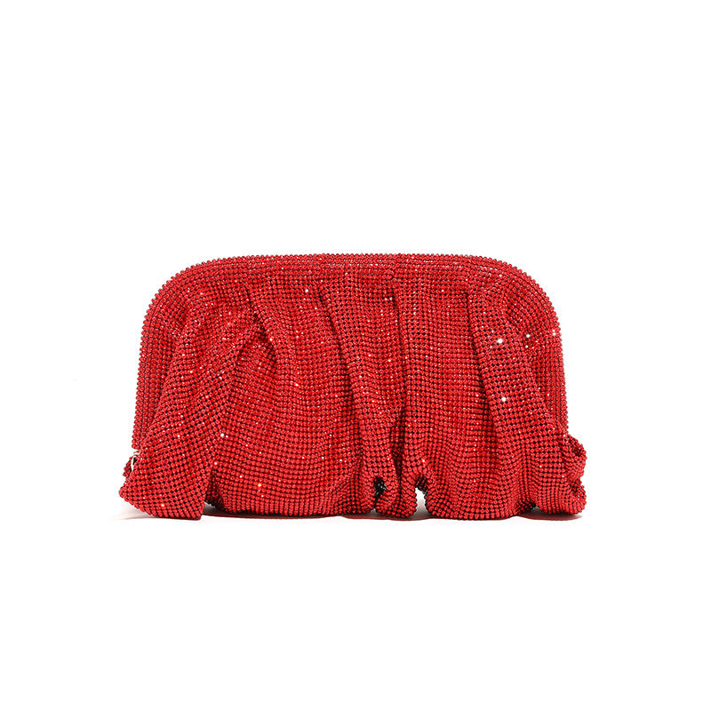 Rhinestone Cloud Bag Pleated Women Bag Texture High End Cosmetic Bag Niche Messenger Bag