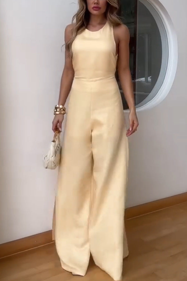 Summer Sexy Solid Color Loose Trousers Jumpsuit Women