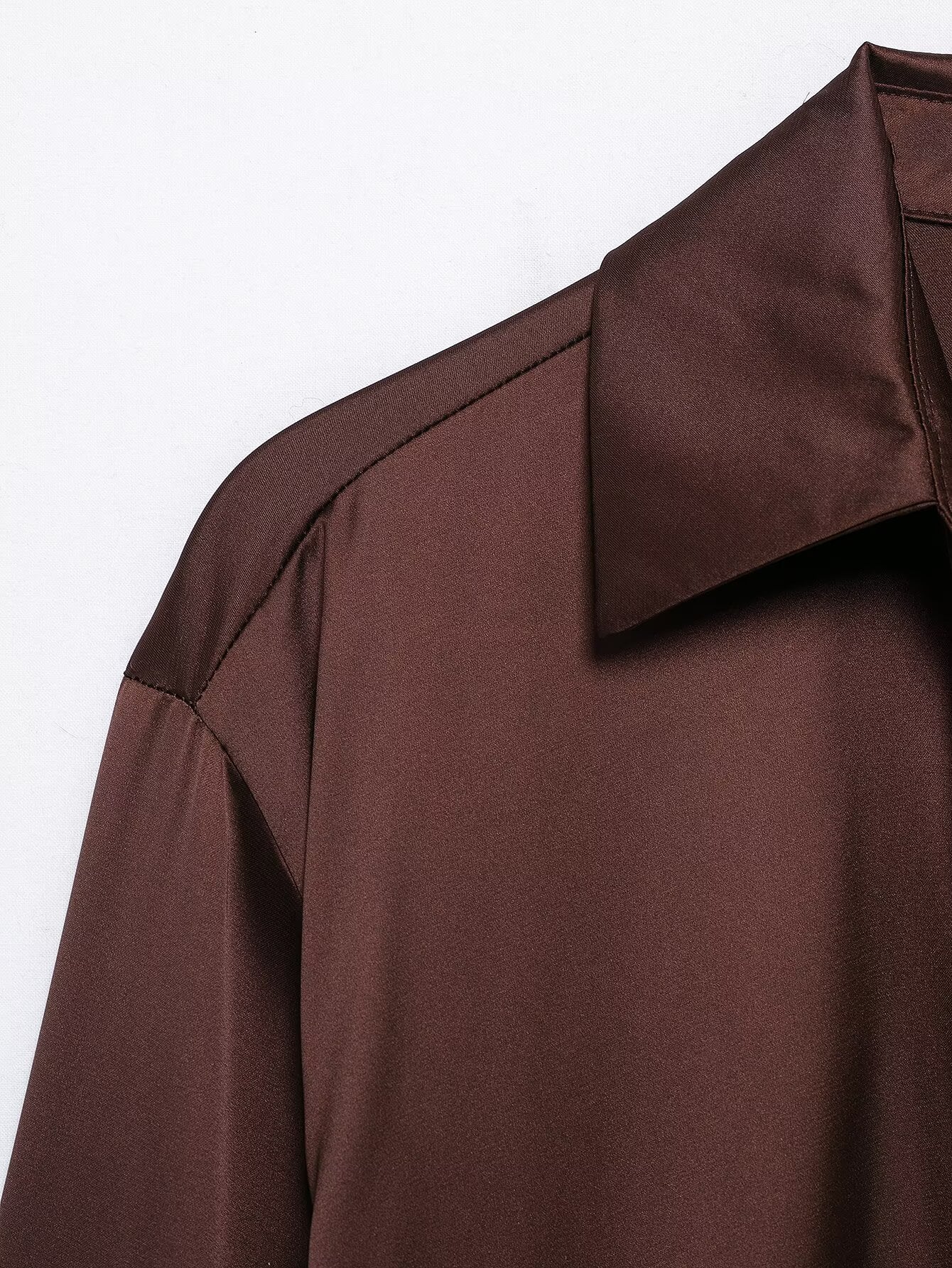 Spring Shacket Long Loose Casual Silk Satin Simple Textured