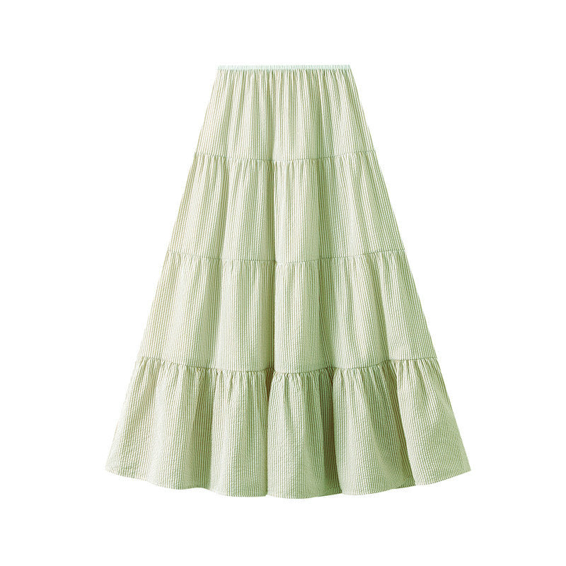 Sweet Tiered Dress Spring Summer A line Skirt Clear Sense Slimming High Waist Umbrella Skirt Large Swing Skirt