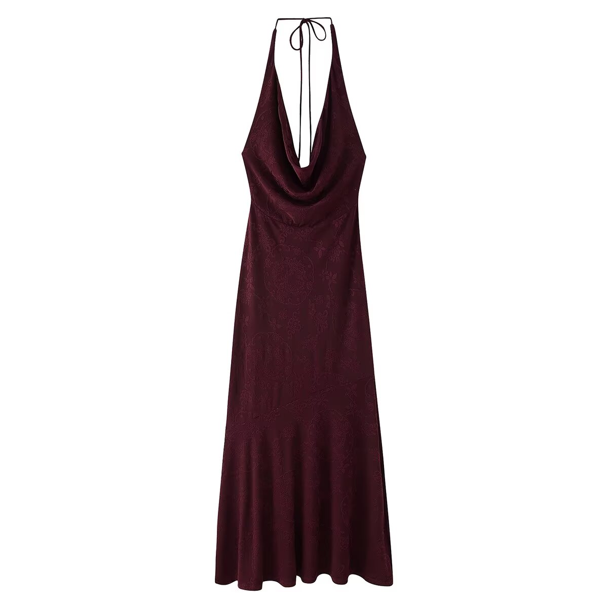 Spring Summer Women Sexy Backless Silk Satin Texture Jacquard Halter Length Dress