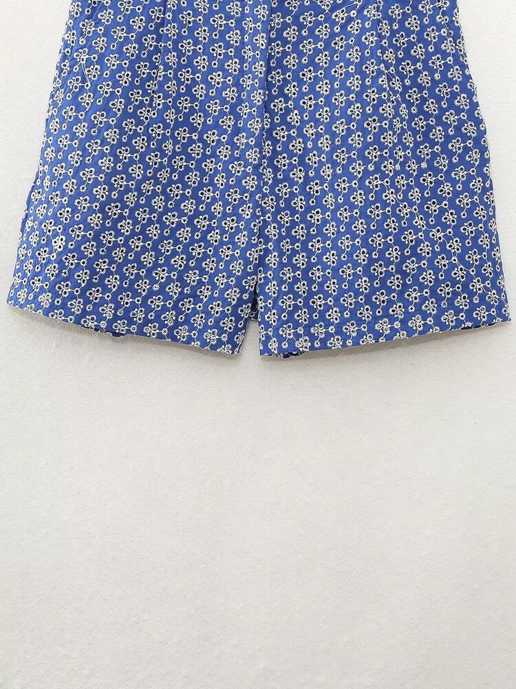 Spring Women Clothing Embroidered High Waist Casual Bermuda Shorts