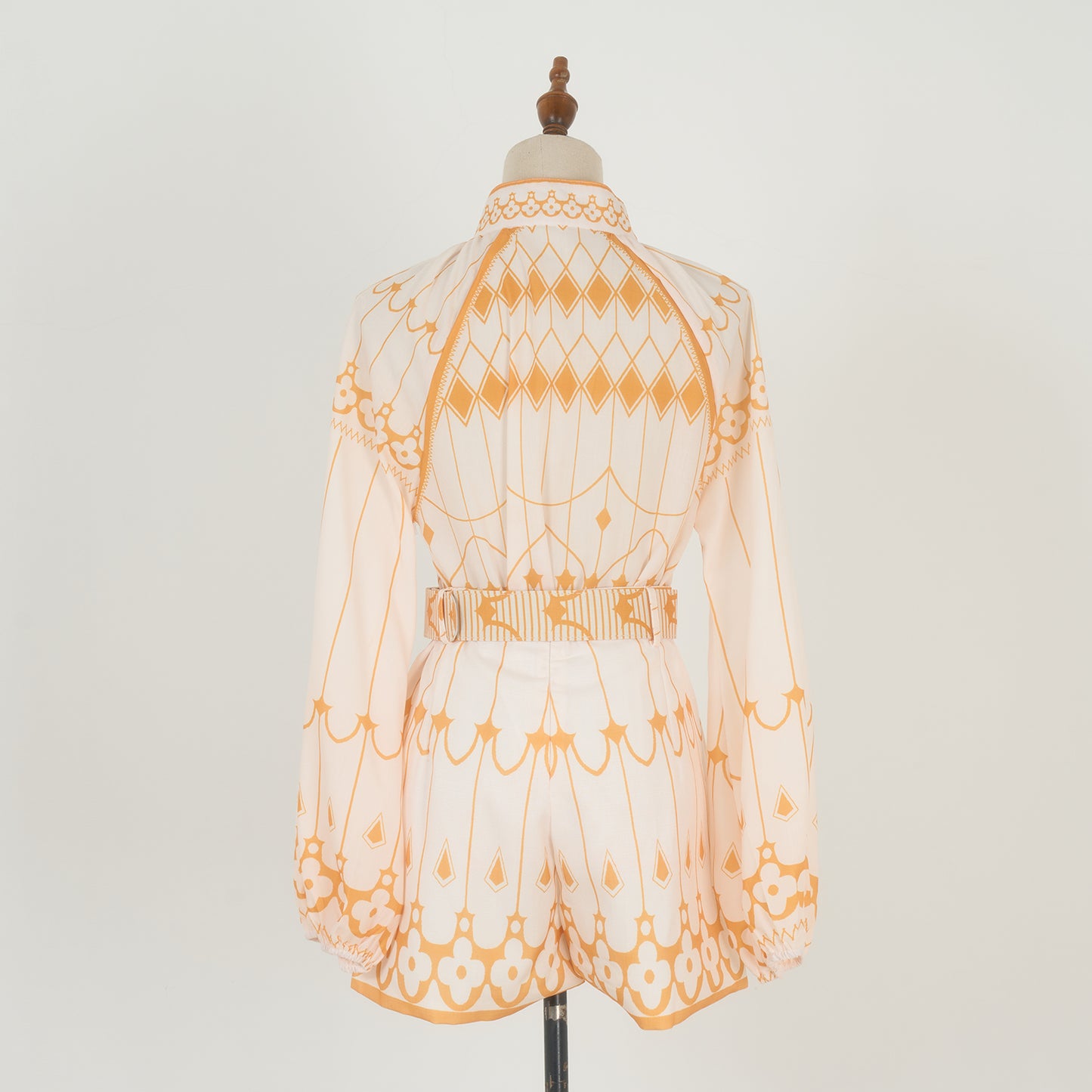 Retro Bohemian Style Two Piece Sets New Stand Up Collar Printed Shirt And Shorts Women