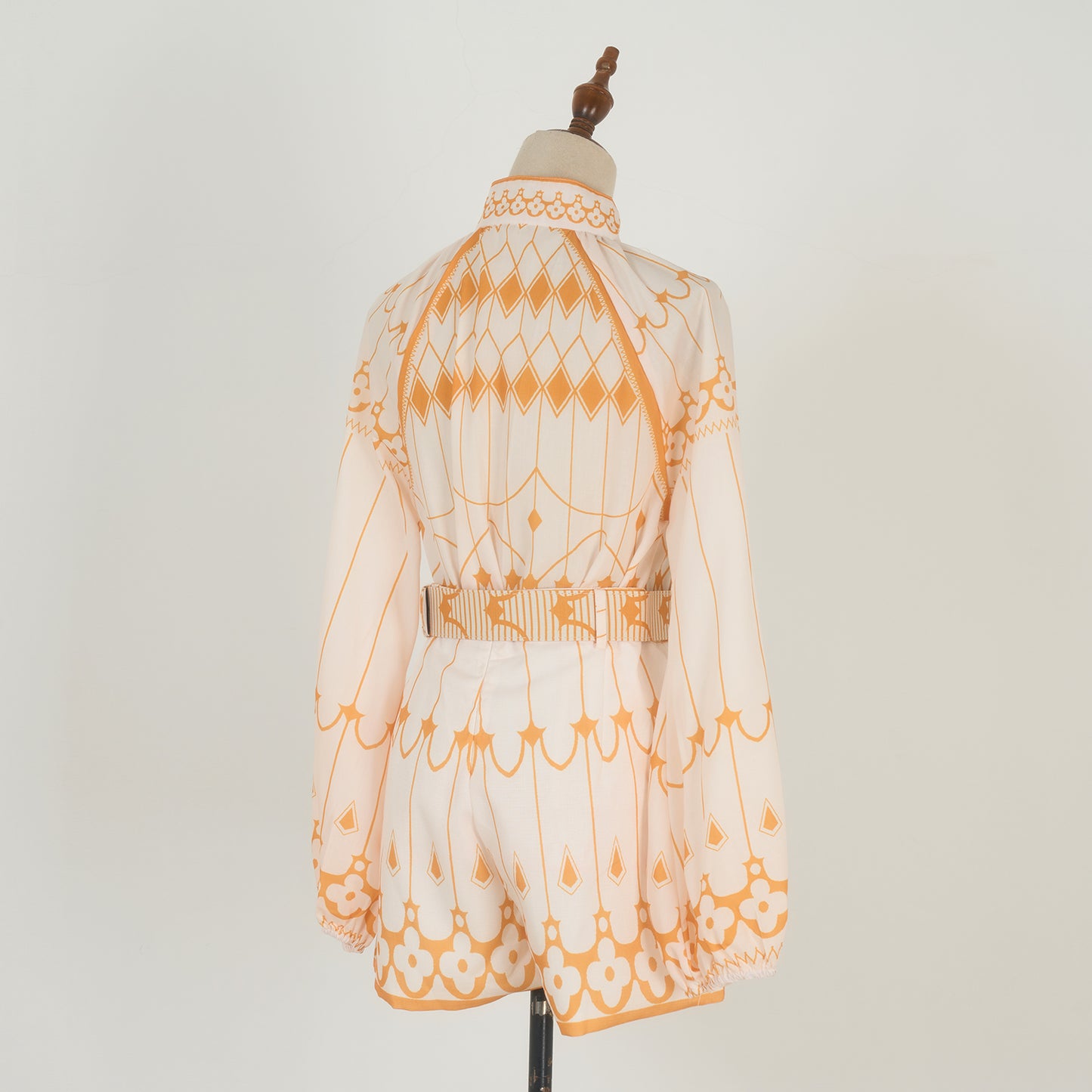 Retro Bohemian Style Two Piece Sets New Stand Up Collar Printed Shirt And Shorts Women