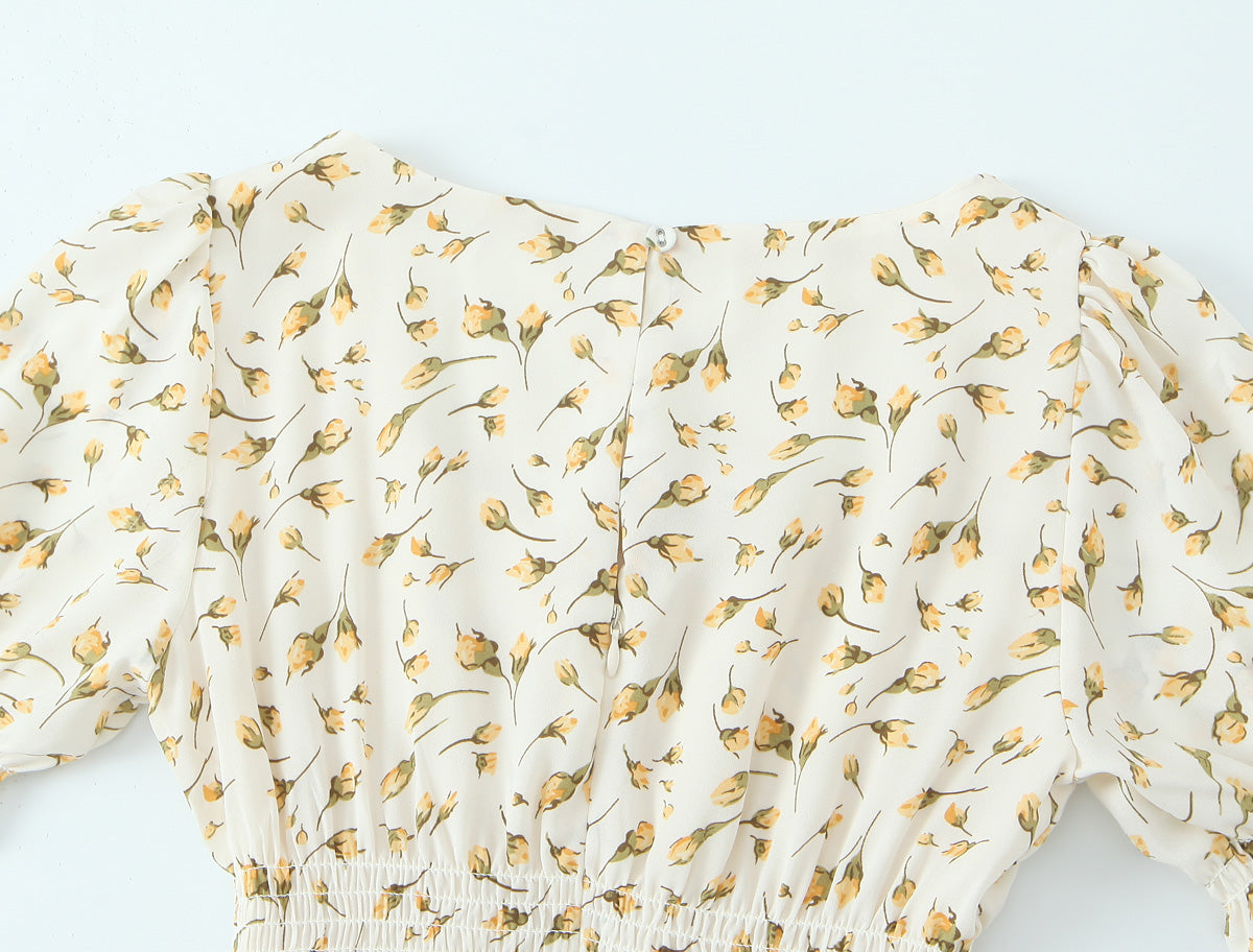 Summer Gentle Floral Dress Spring Summer French Mid Length Waist Slimming