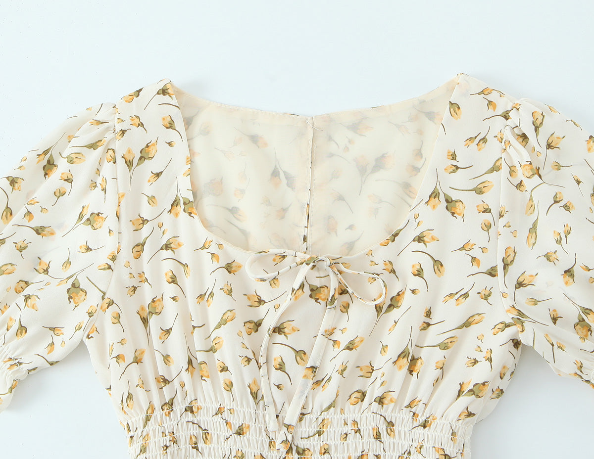 Summer Gentle Floral Dress Spring Summer French Mid Length Waist Slimming