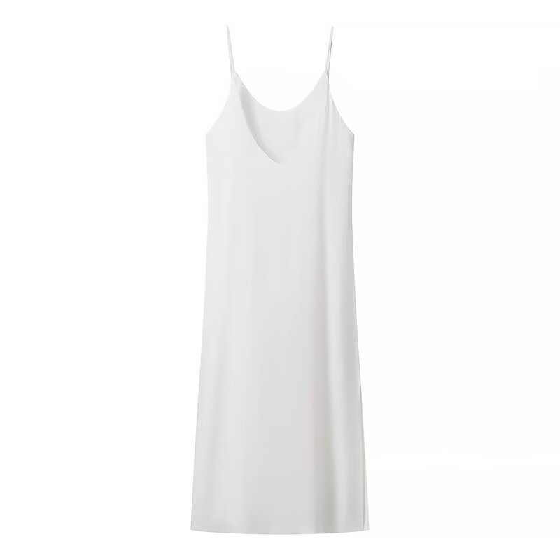 Women Wear Summer Casual Solid Color Satin Double Layer Sling Dress