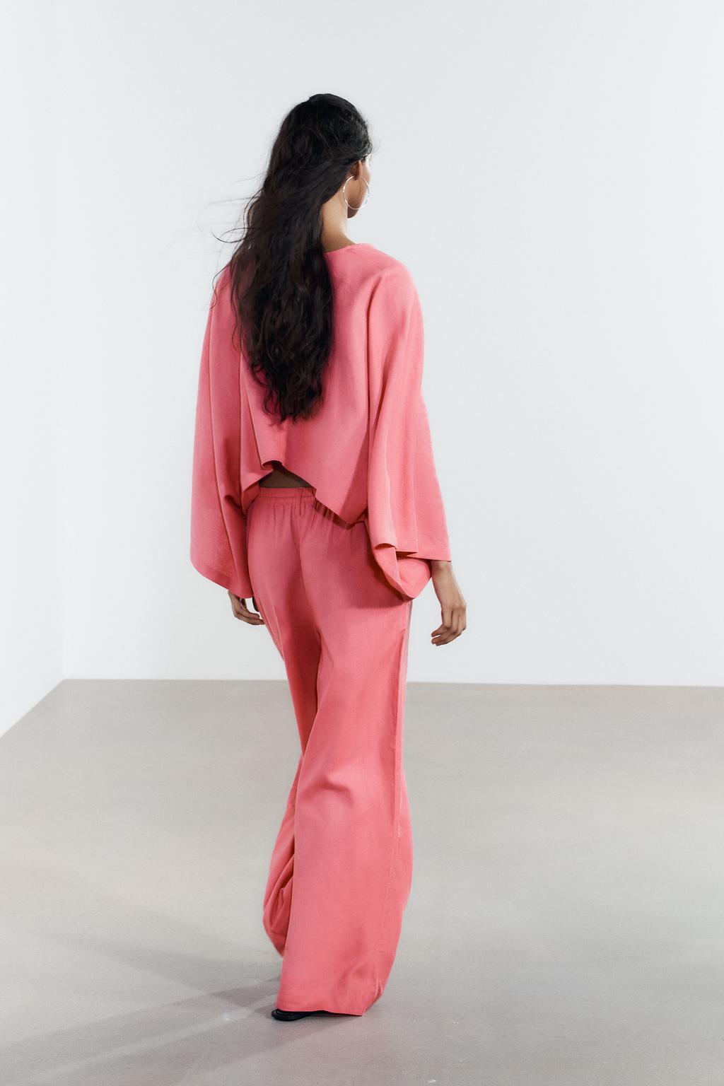 Summer Linen Blended Cape Kimono Coat Wide Leg Pants Two Piece Sets Women