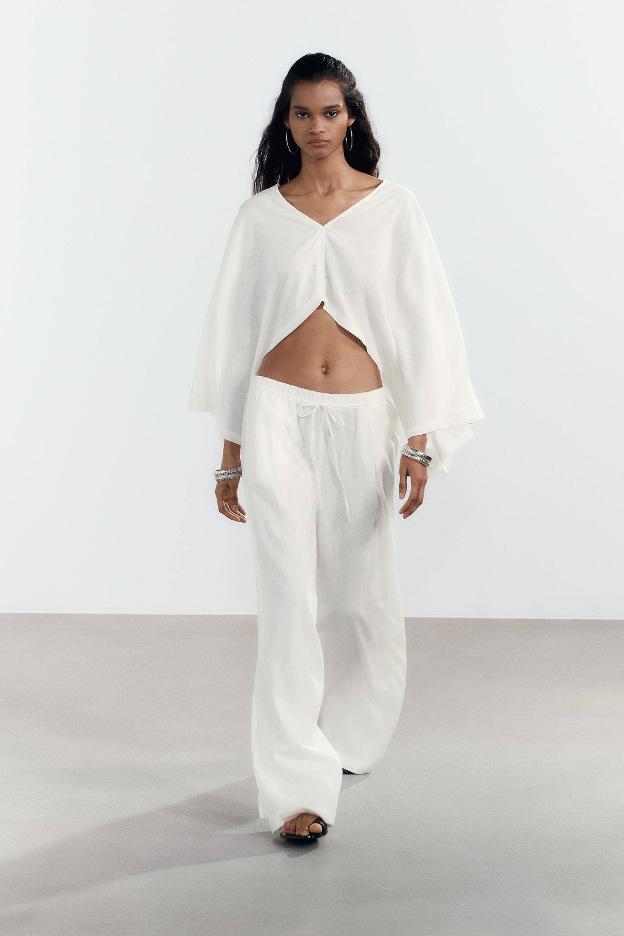 Summer Linen Blended Cape Kimono Coat Wide Leg Pants Two Piece Sets Women