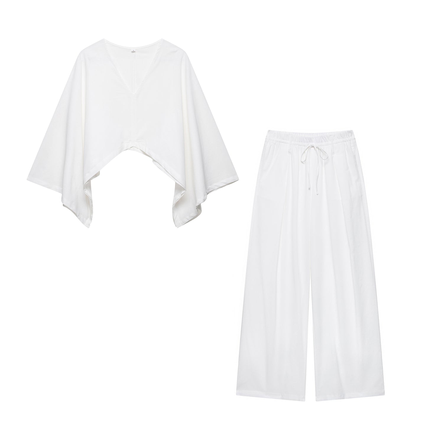 Summer Linen Blended Cape Kimono Coat Wide Leg Pants Two Piece Sets Women