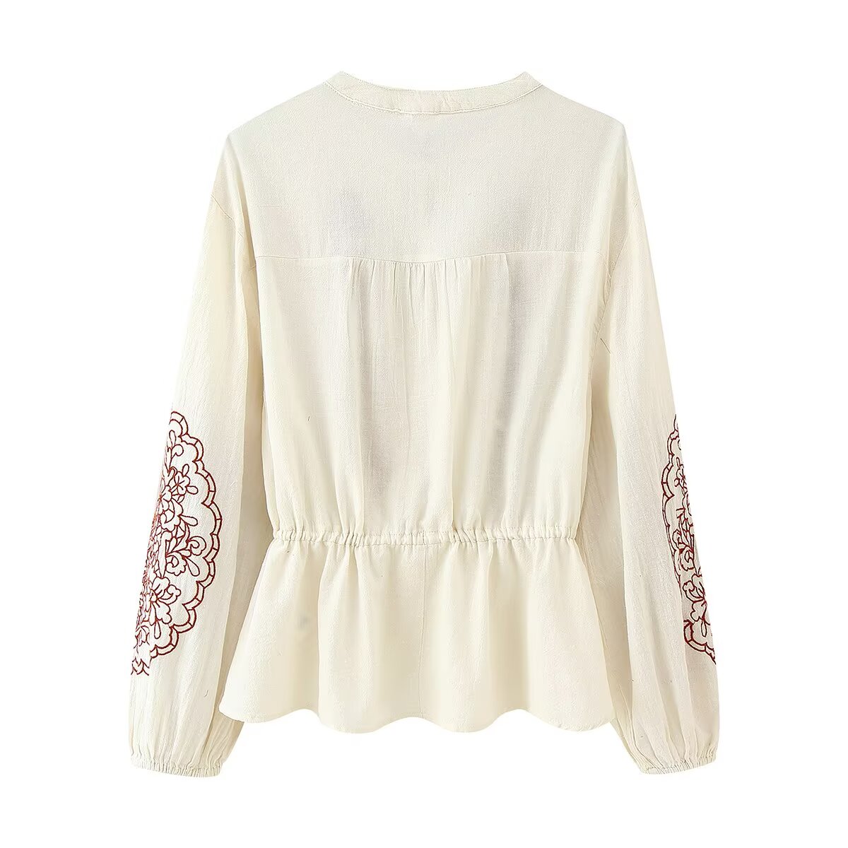 Summer Women All Match Lace Embroidered Pullover round Neck Long Sleeves Shirt