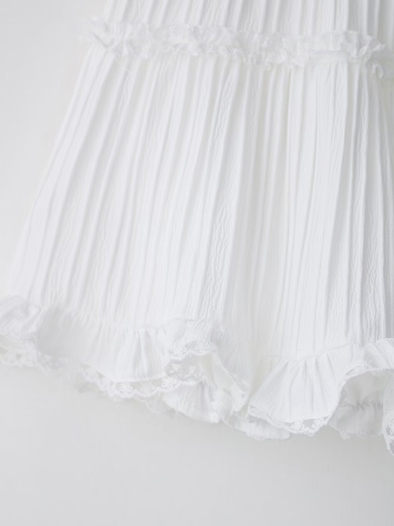 Women Clothing Sweet Lace Stitching Pleated High Waist Tiered Skirts
